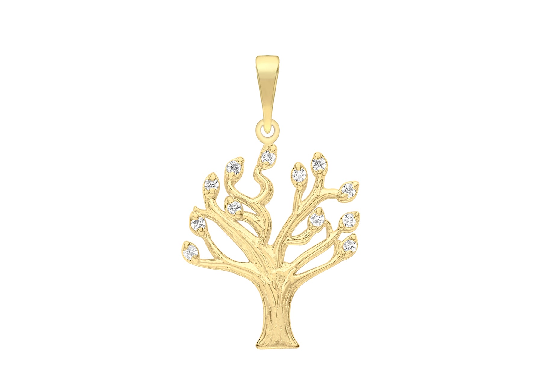 9ct Yellow Gold Zirconia  15.5mm x 26.5mm 'Tree of Life' Pendant