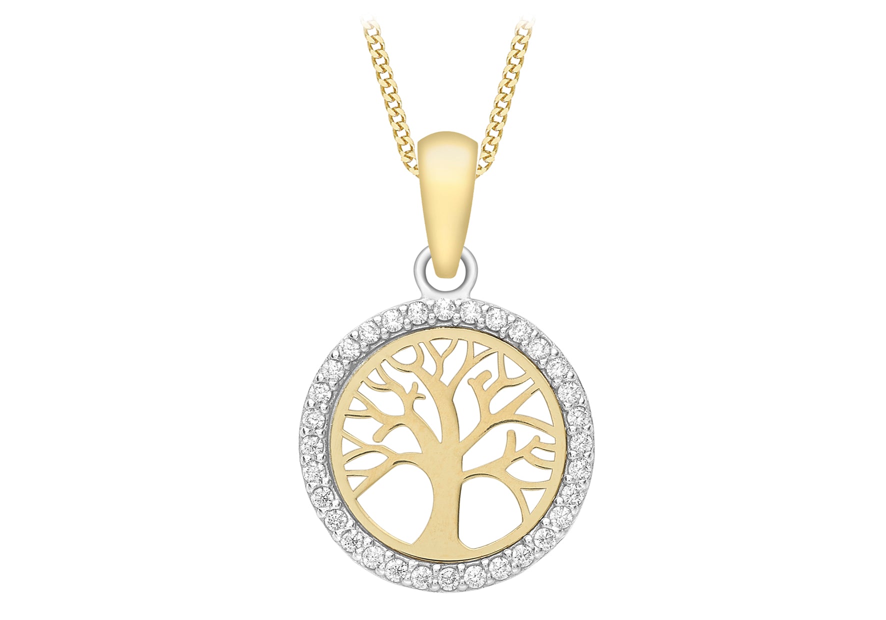 9ct Yellow Gold Zirconia  12.7mm 'Tree of Life' Pendant