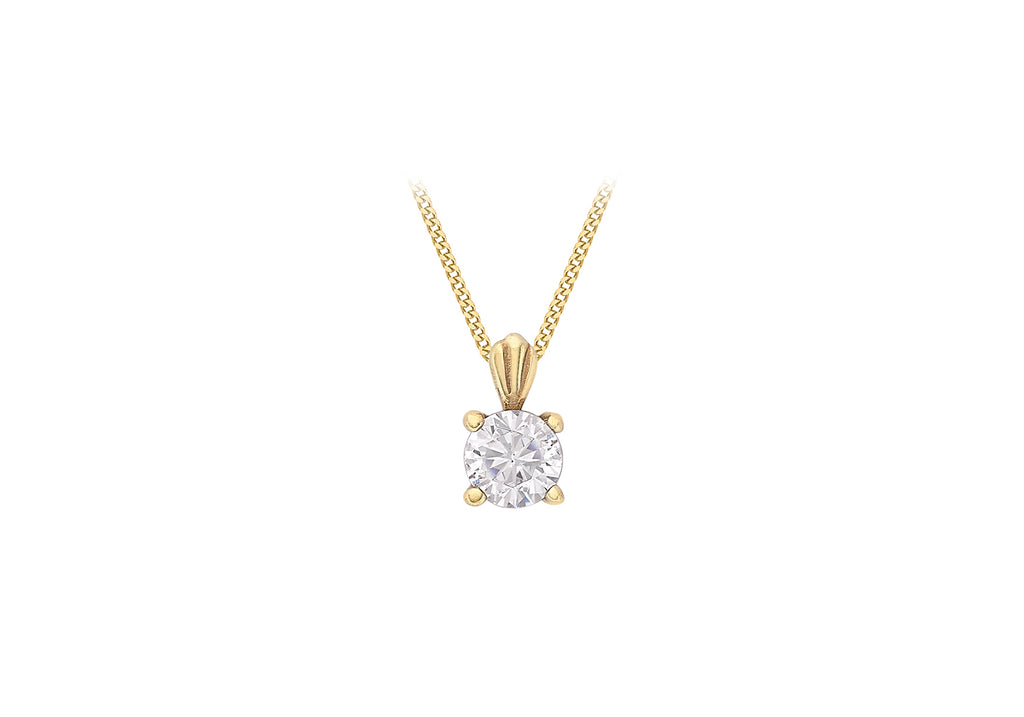 9ct Yellow Gold 4mm Round Zirconia  Pendant
