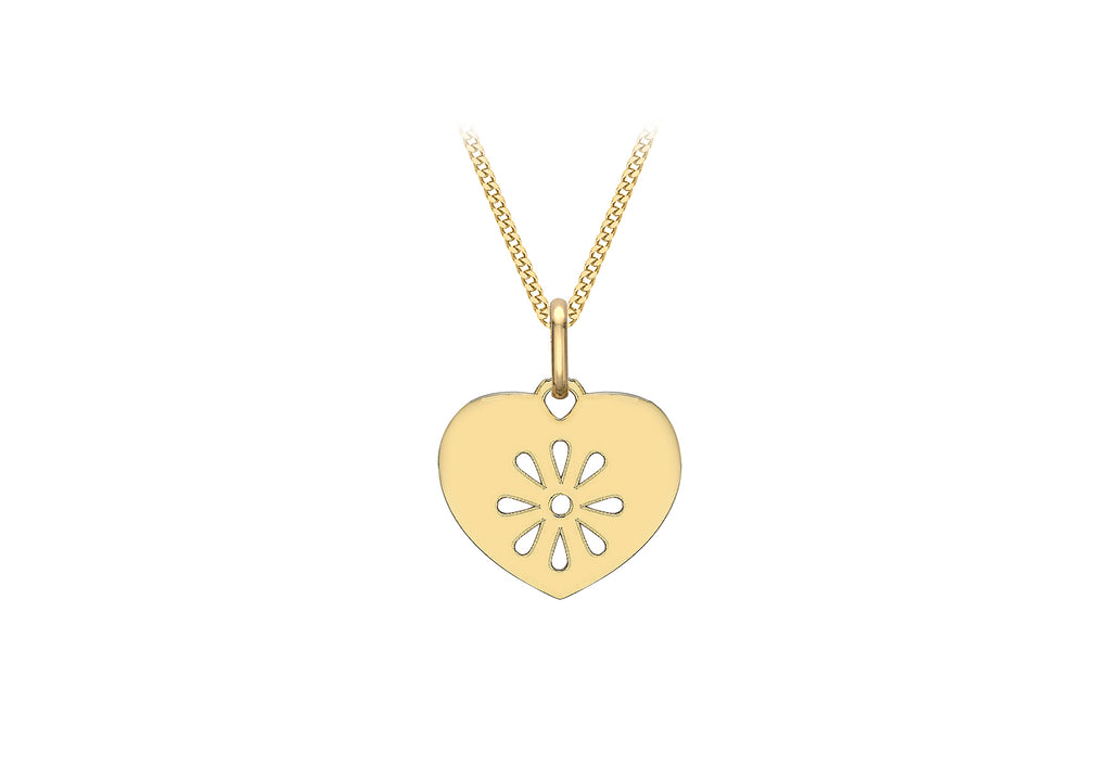 9ct Yellow Gold 16.7mm x 20mm Flower CutoCut Design Heart Pendant
