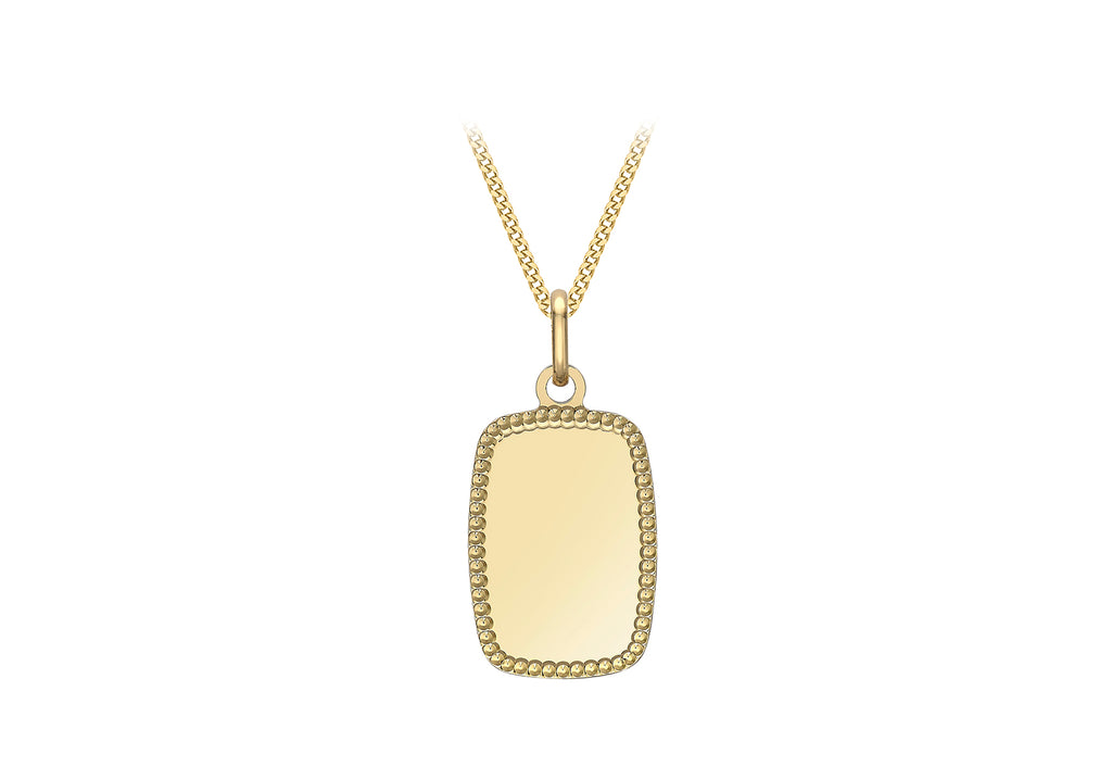 9ct Yellow Gold 12.8mm x 26.8mm Dotted Edge Rectangular Pendant