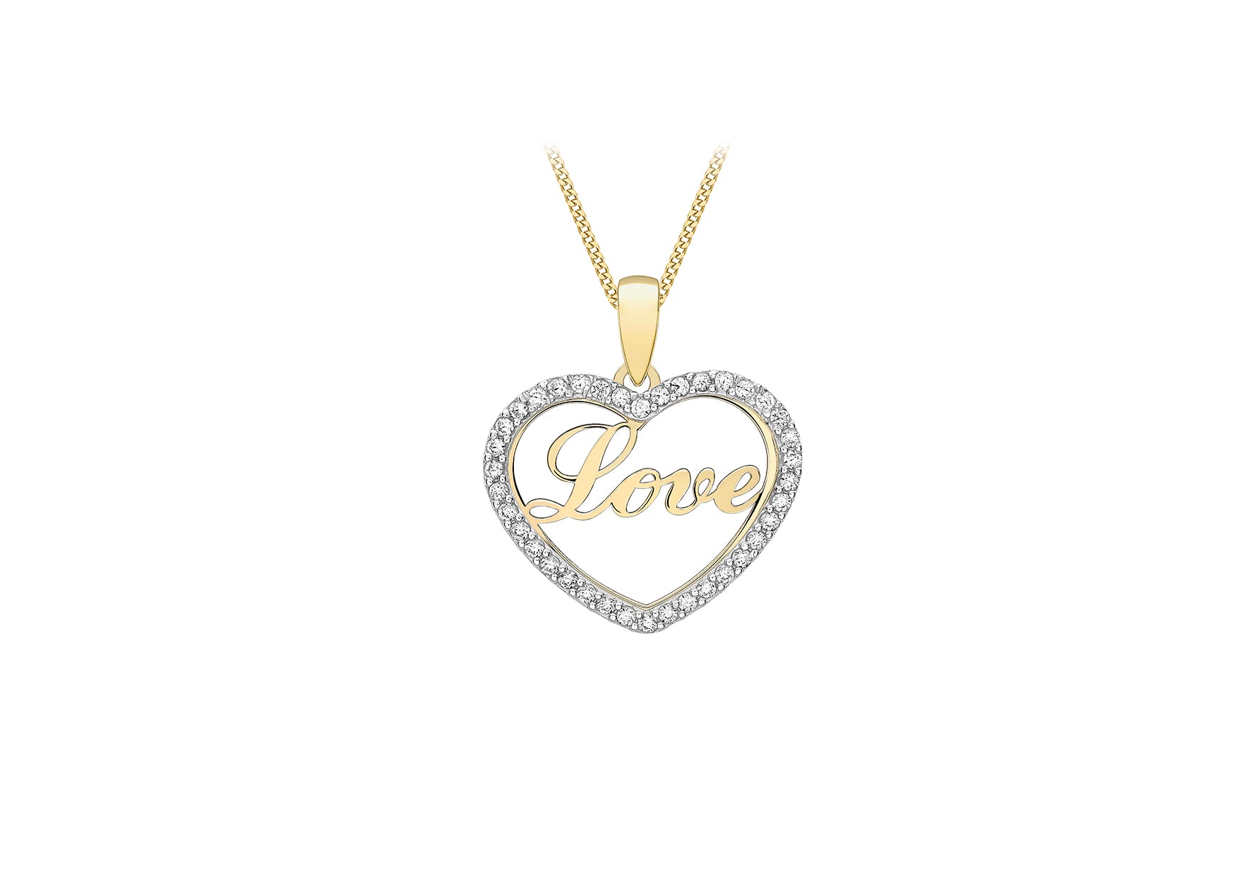 9ct Yellow Gold Zirconia  20mm x 22.5mm 'Love' Open-Heart Pendant
