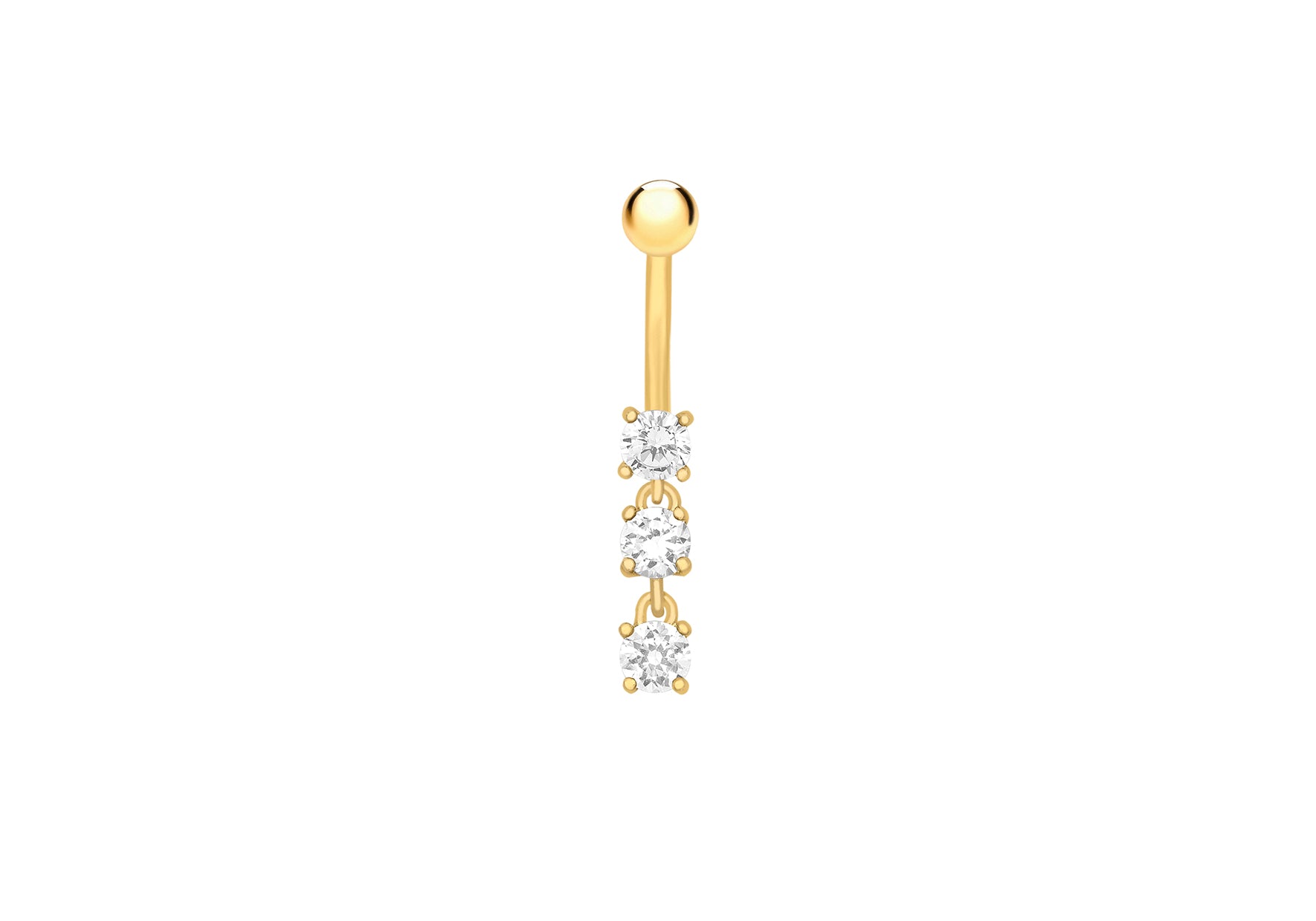 9ct Yellow Gold Triple Zirconia  Dangle Belly Bar9
