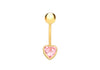 9ct Yellow Gold Pink Zirconia  6mm x 21mm Heart Belly Bar9