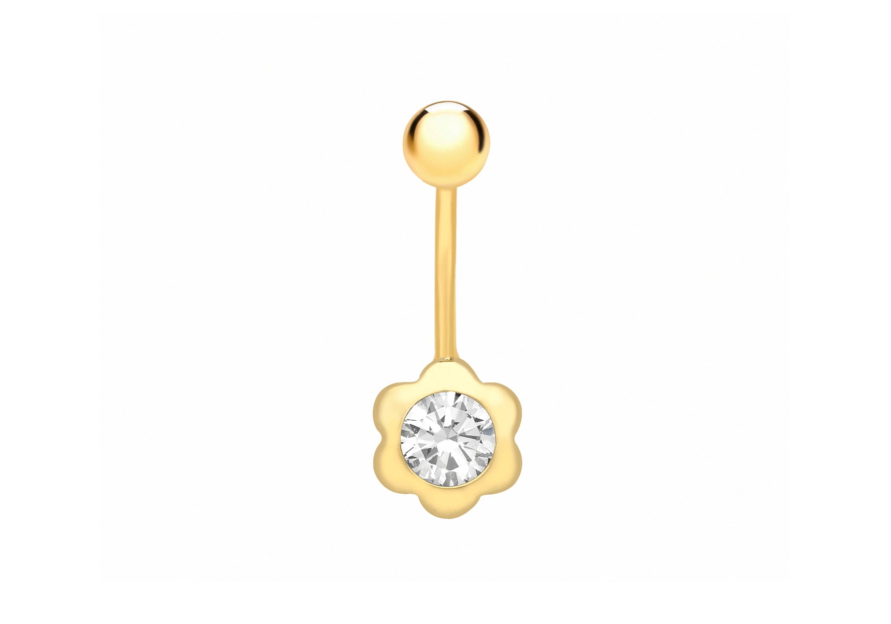 9ct Yellow Gold Zirconia  Flower Belly Bar9