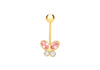 9ct Yellow Gold Pink & White Zirconia Butterfly Belly Bar
