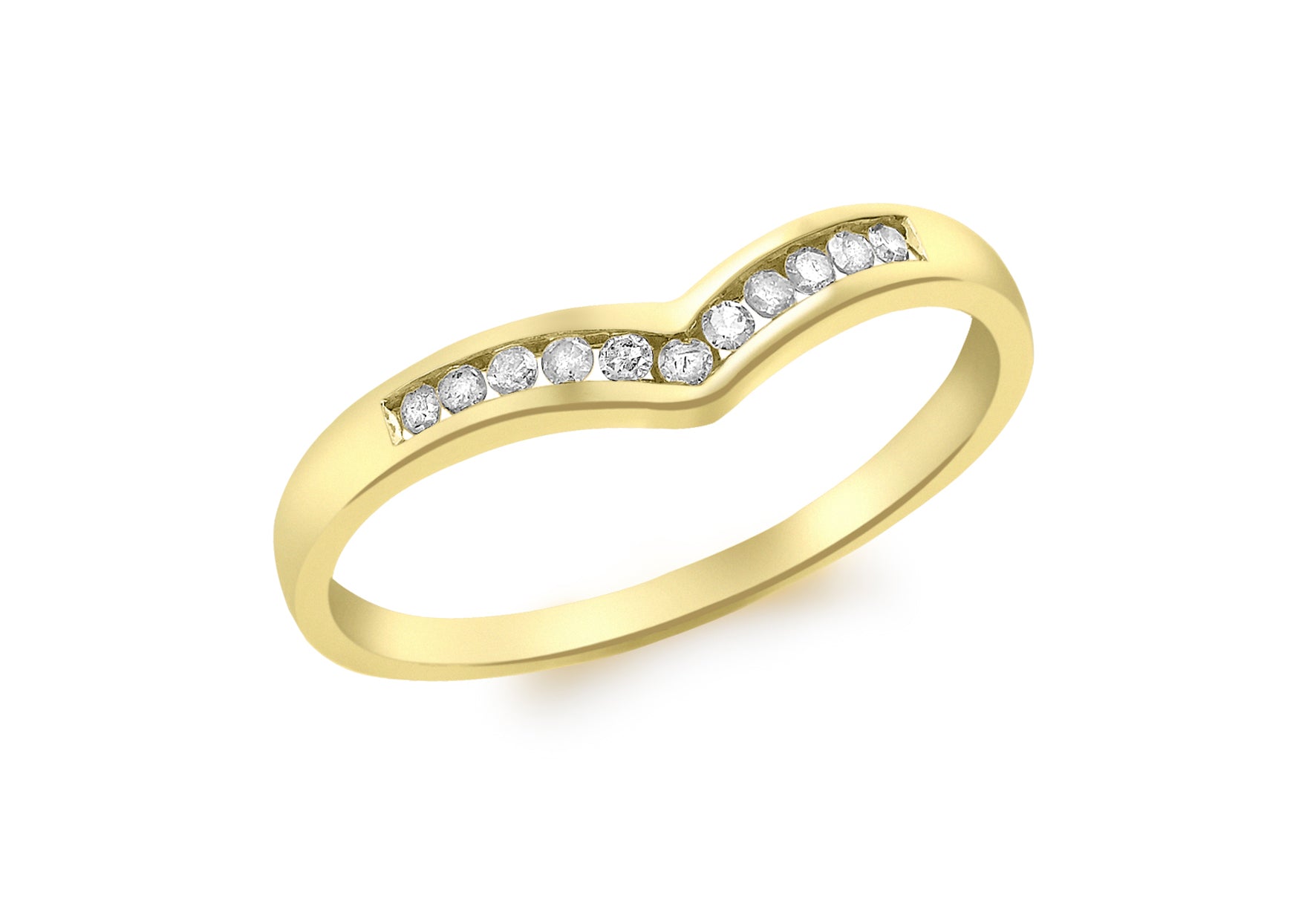 9ct Yellow Gold 0.10ct Channel Set Diamond Wishbone Ring