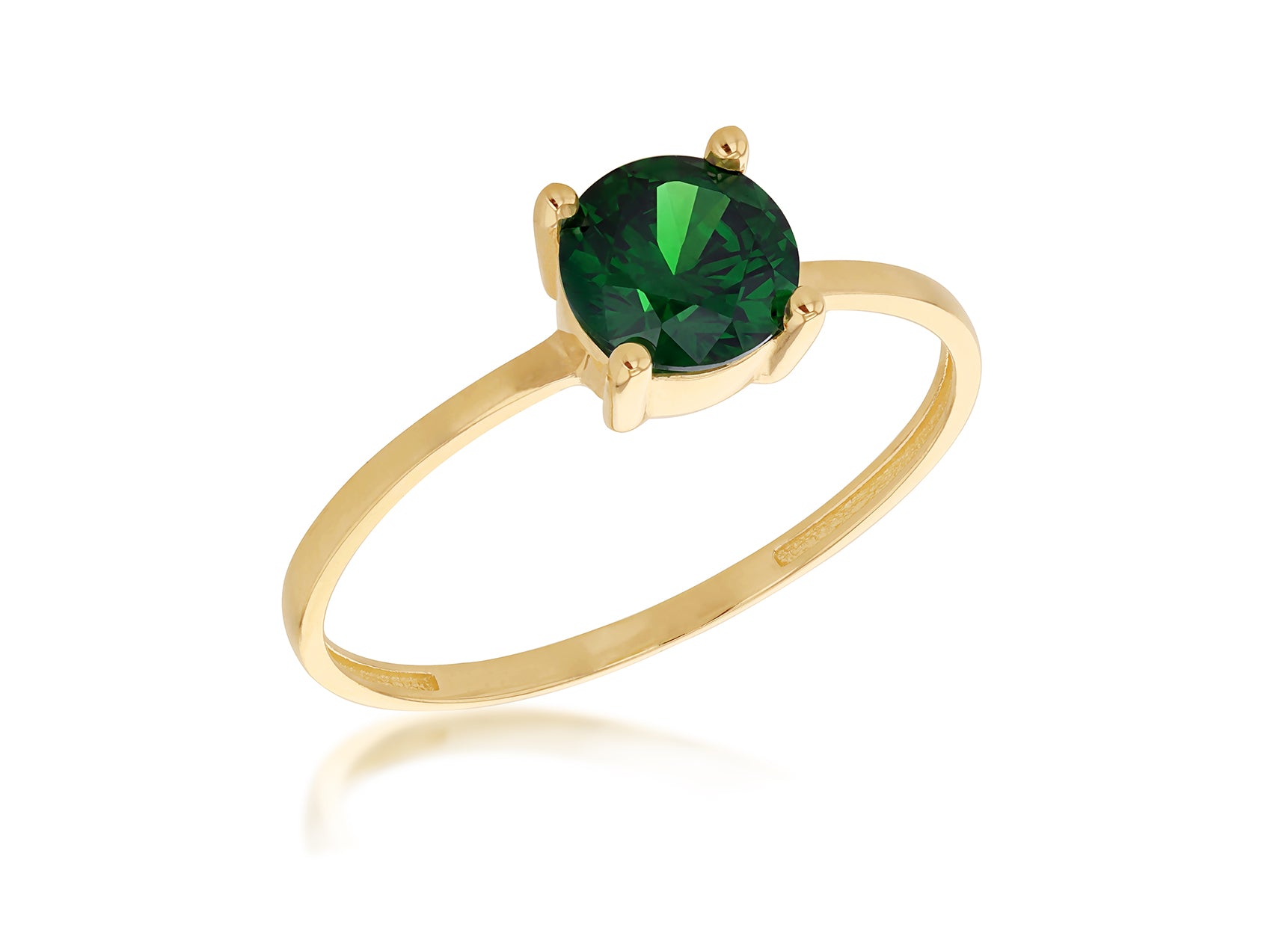 9ct Yellow Gold Round Green Zirconia Solitaire Ring