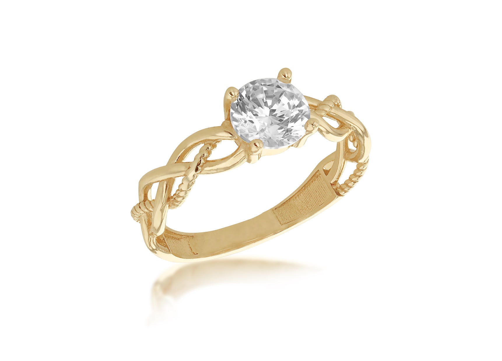 9ct Yellow Gold White Zirconia Interlaced Solitaire Ring