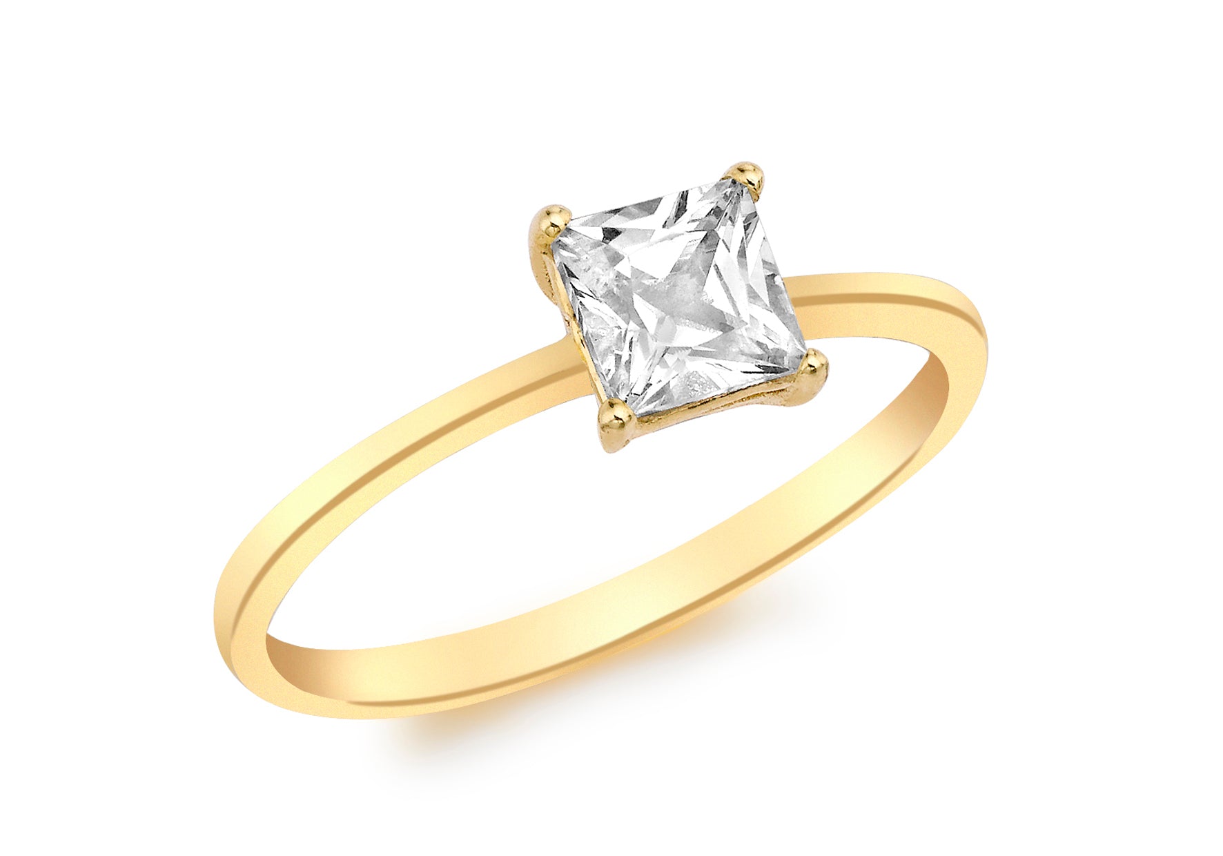 9ct Yellow Gold Rectangular Zirconia  Solitaire Ring