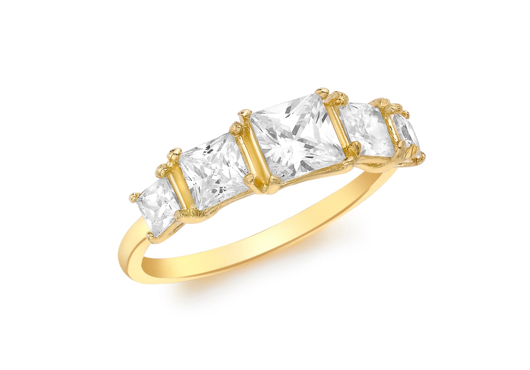 9ct Yellow Gold 5-Stone Square Zirconia  Graduated Ring