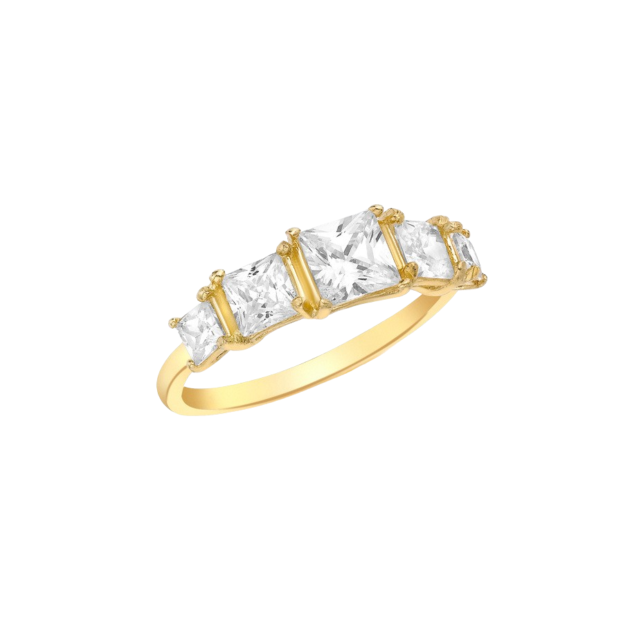 9ct Yellow Gold Princess Cut White Zirconia Graduated 5-Stone Ring
