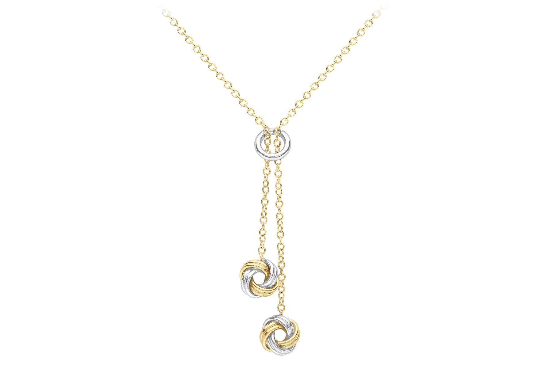 9ct 2-Colour Gold Drop Knot Necklace  43m/17"-46m/18"9