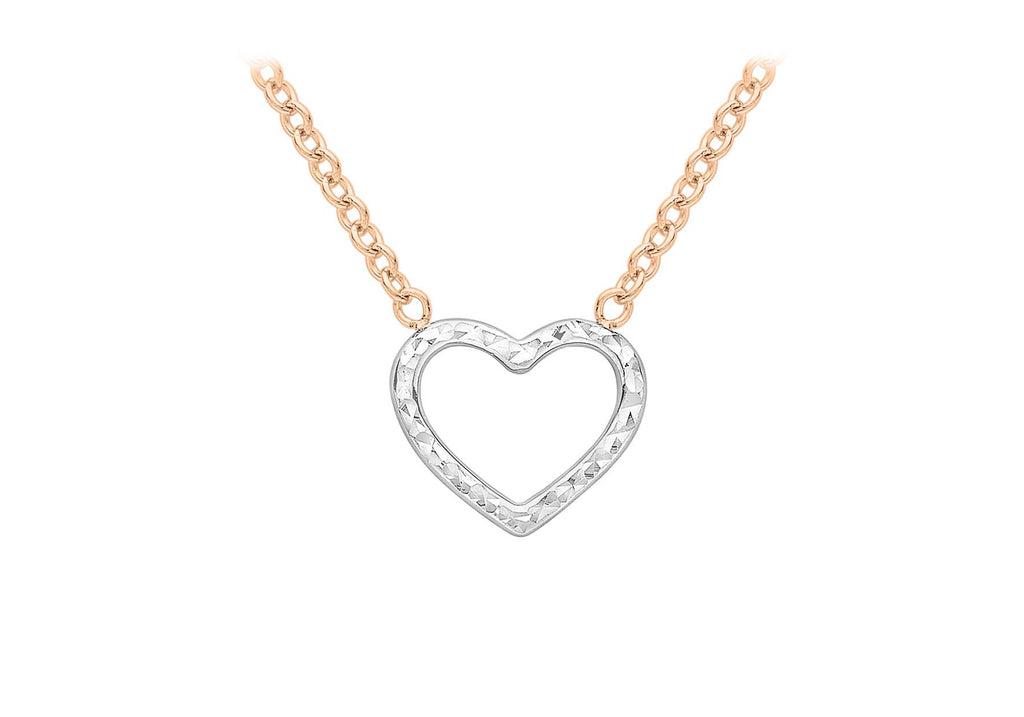 9ct 2-Tone Gold Diamond Cut Heart Adjustable Necklace  41m/16"-43m/17"9