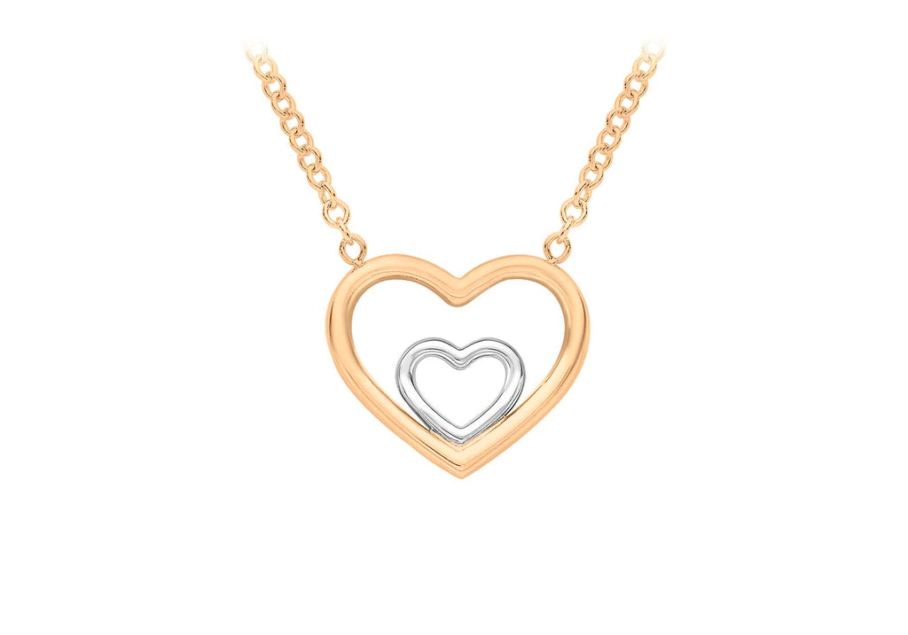 9ct 2-Tone Gold Double-Heart Adjustable Necklace  41m/16"-43m/17"9