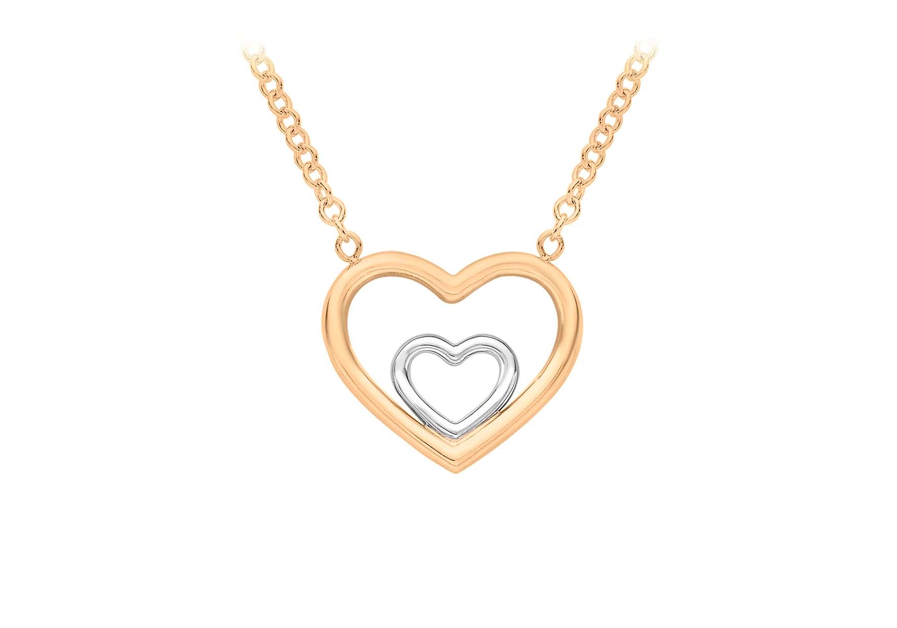 9ct 2-Tone Gold Double-Heart Adjustable Necklace  41m/16"-43m/17"9