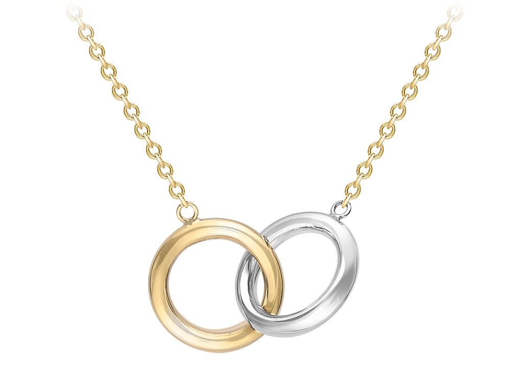 9ct 2-Colour Gold 11.8mm Linked Rings Adjustable Necklace  43m/17"-46m/18"9