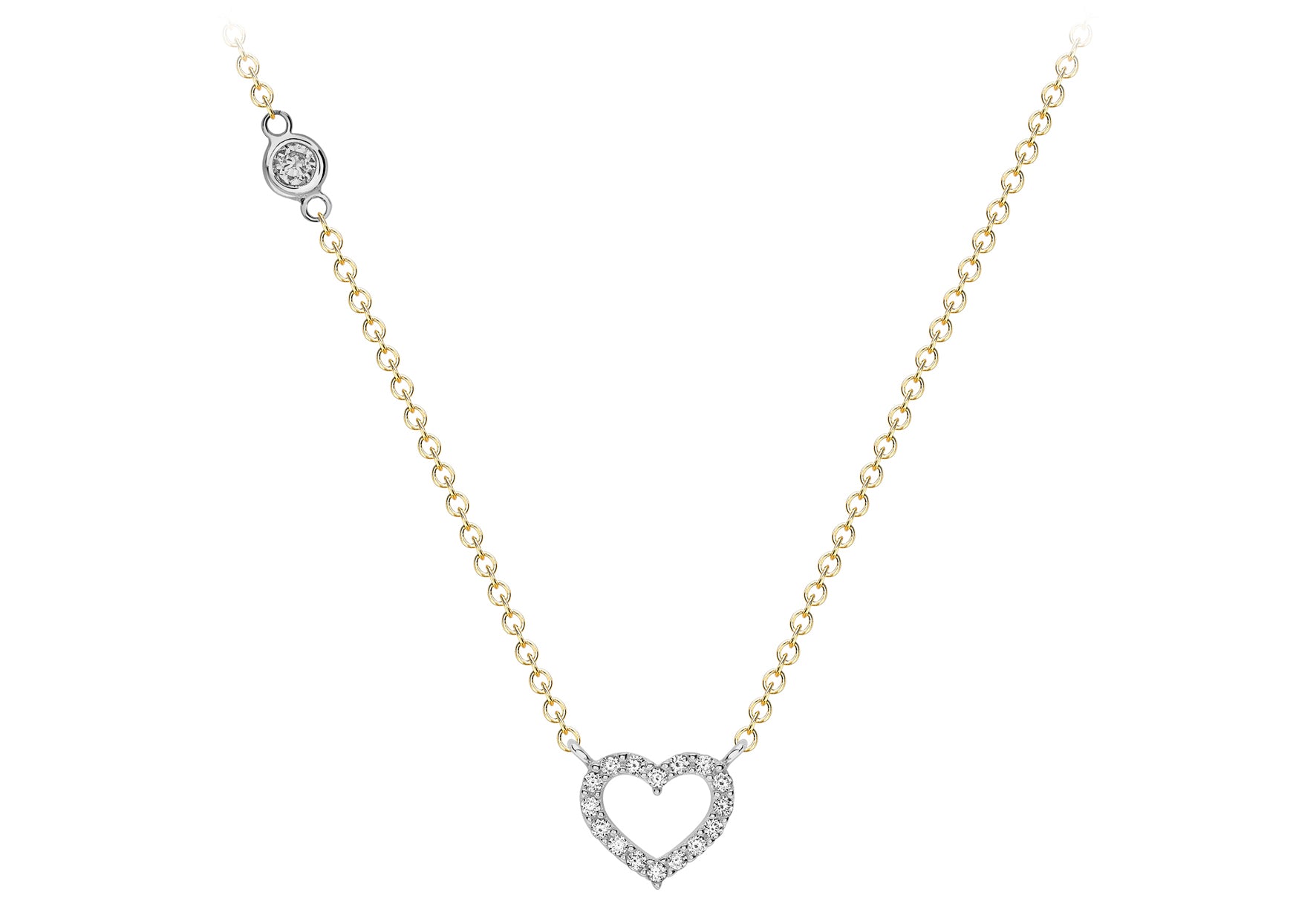 9ct 2-Colour Gold Zirconia  and Zirconia  Heart Necklace  46m/18"9