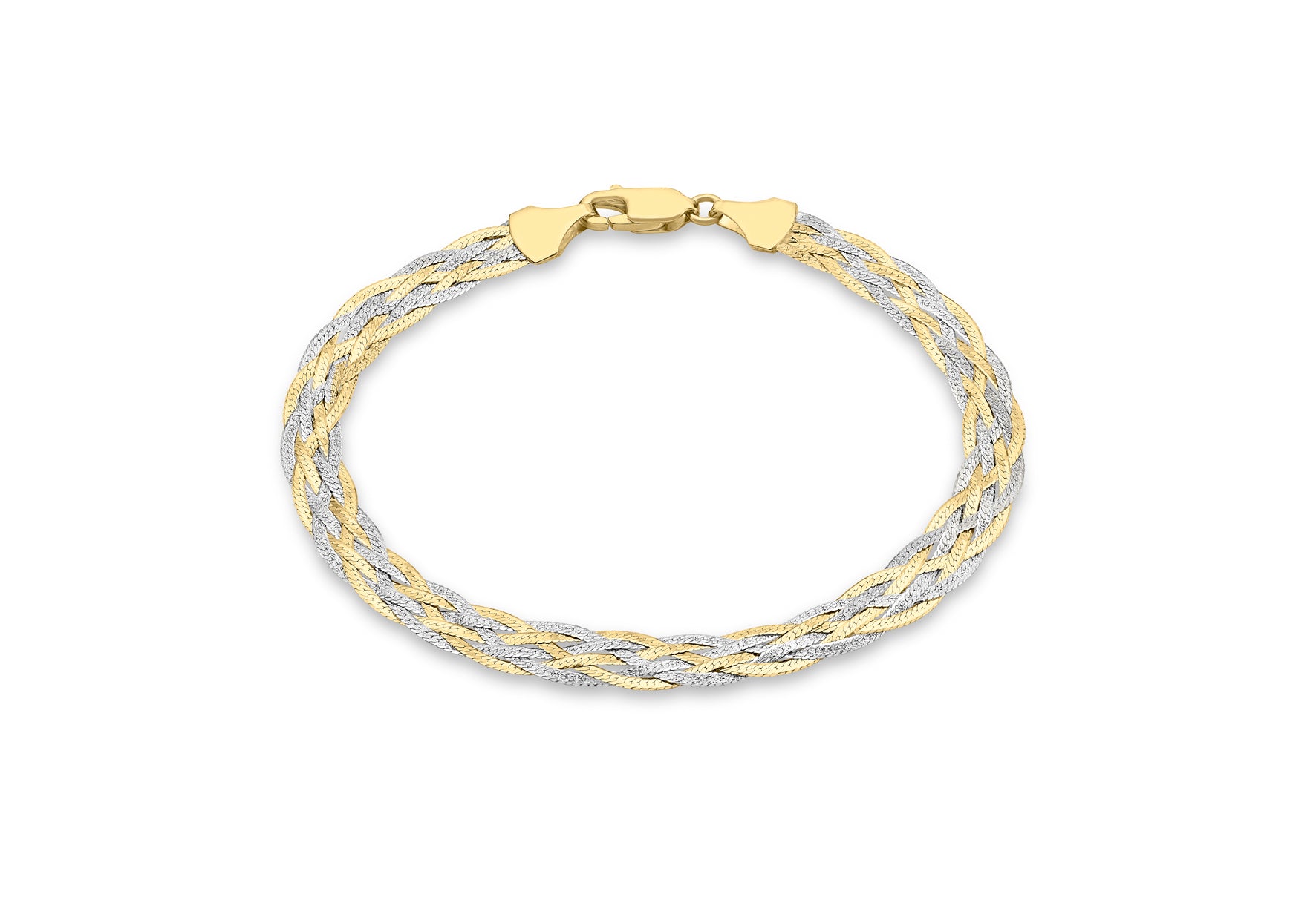 9ct 2-Colour Gold 6-Plait Textured Herringbone Bracelet 18m/7"9