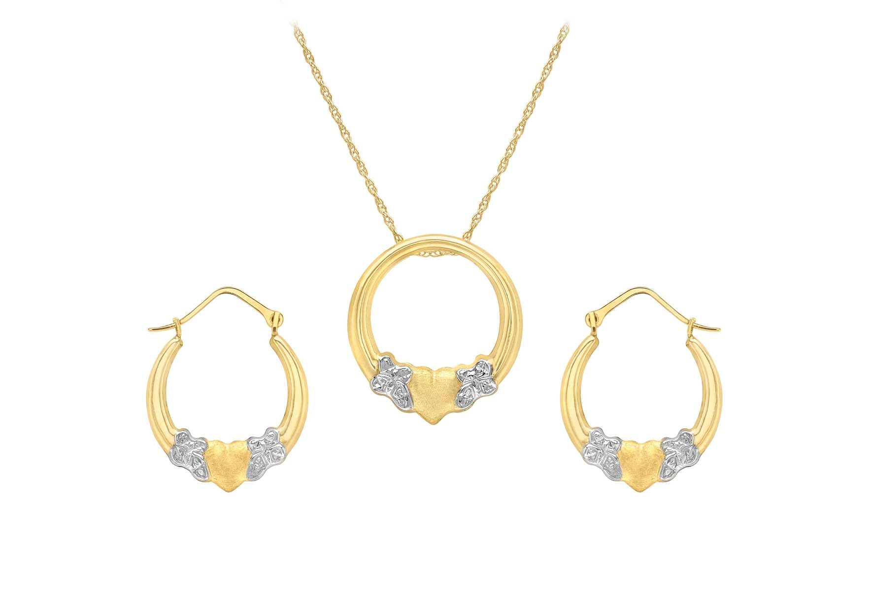 9ct 2-Tone Heart Necklace  and Earrings Set 46m/18"9