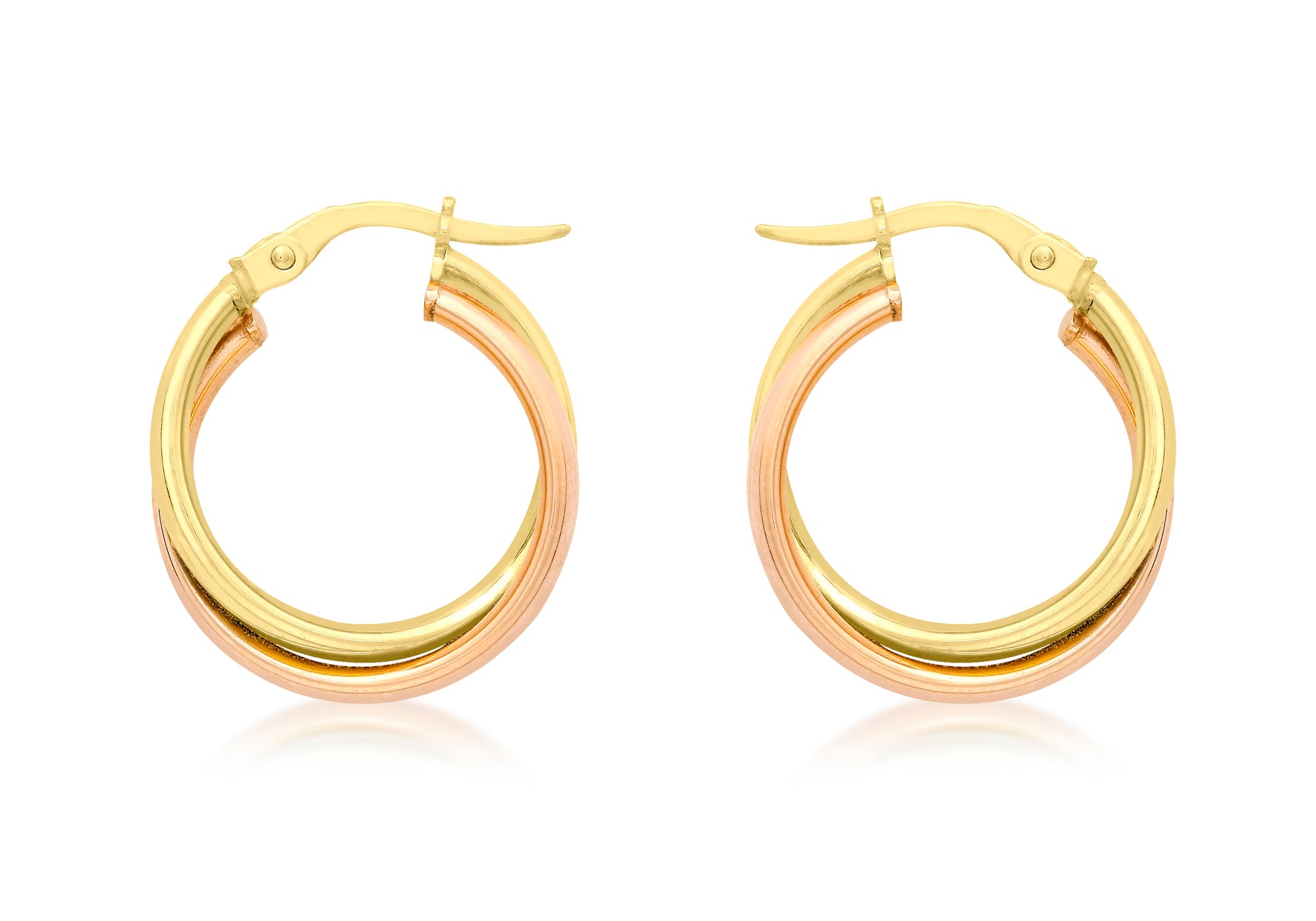 9ct 2-Colour Gold 18mm Double Crossover Hoop Creole Earrings