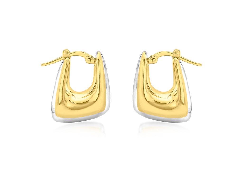 9ct 2-Tone Gold Retangle Eletroform Hoop Earrings