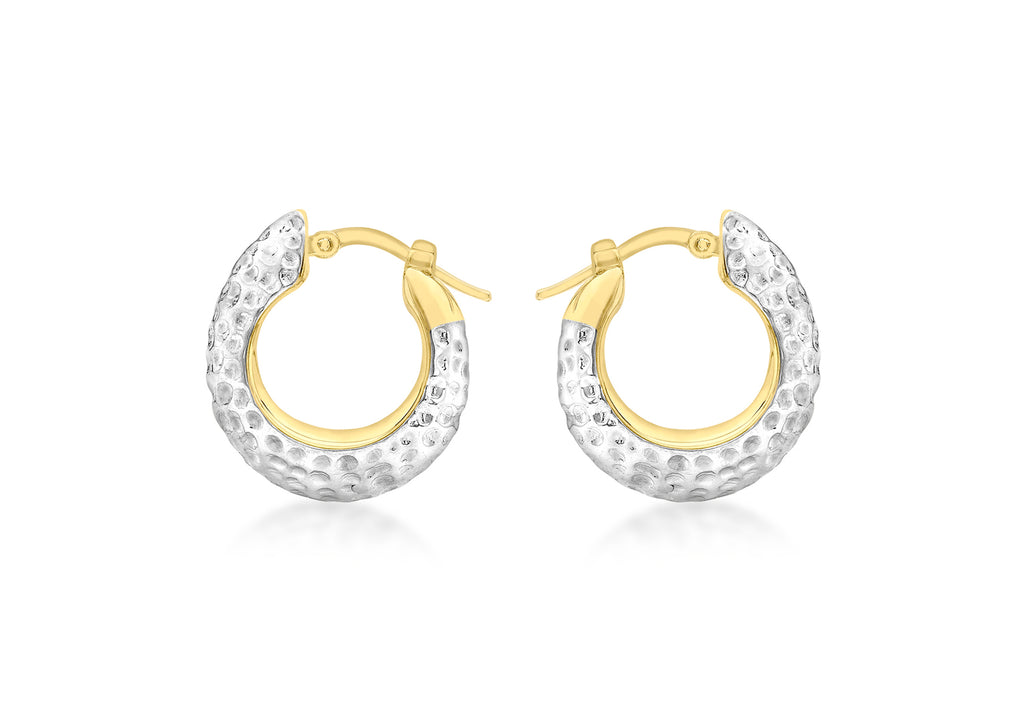 9ct 2-Tone Gold Textured Eletroform Hoop Earrings
