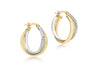 9ct 2-Colour Gold Crossover Diamond Cut and Plain 18mm Creole Earrings