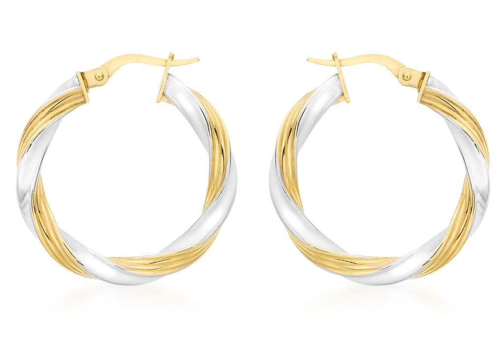 9ct 2-Colour Gold 26mm Twist Creole Earrings
