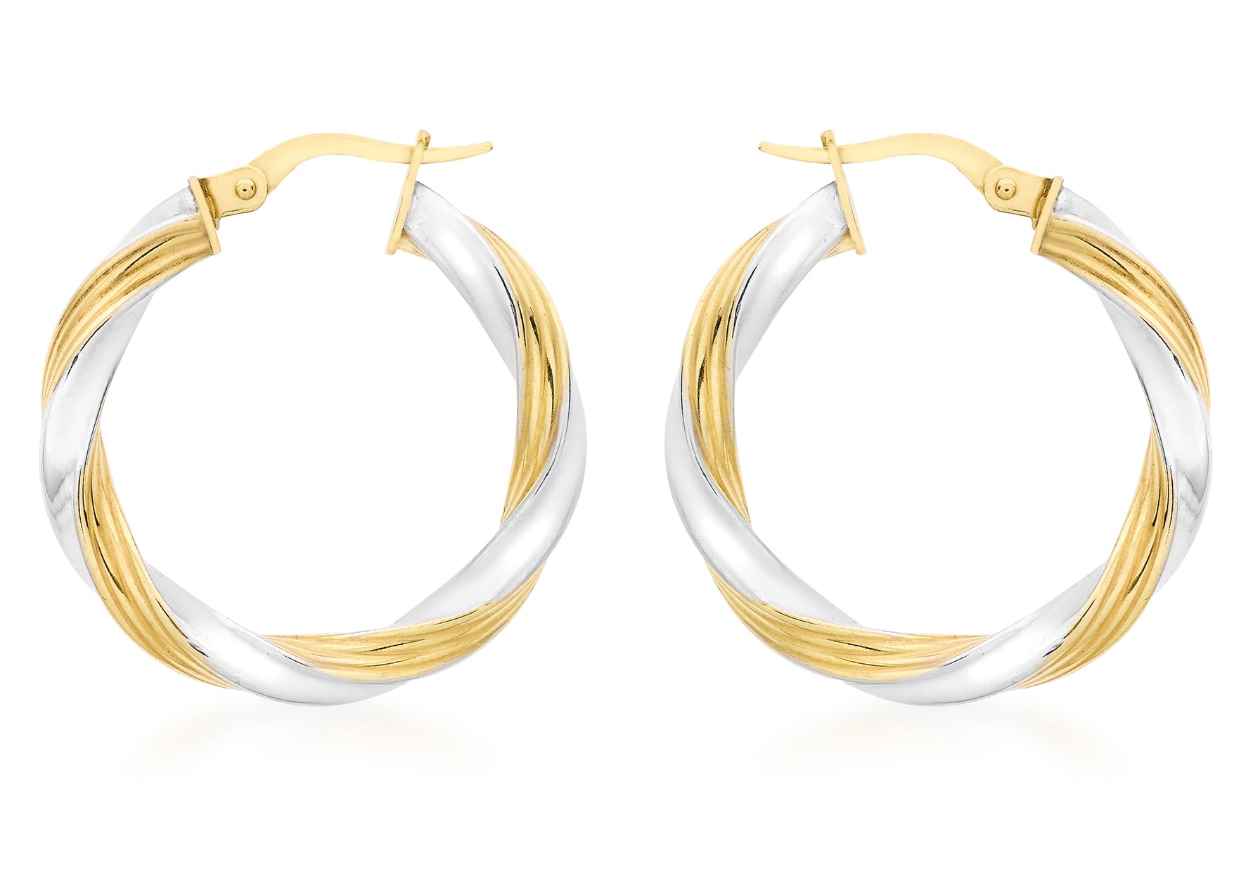 9ct 2-Colour Gold 26mm Twist Creole Earrings
