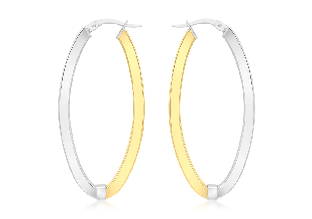 9ct 2-Colour Gold Oval Creole Earrings