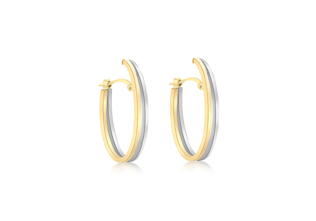 9ct 2-Colour Gold Double Oval Huggy Earrings