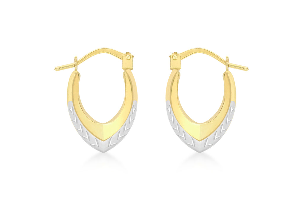 9ct 2-Colour Gold Diamond Cut Creole Earrings