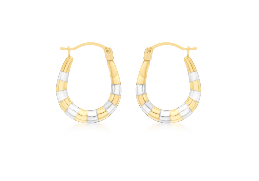9ct 2-Colour Gold 14mm x 17mm Ribbed Creole Earrings
