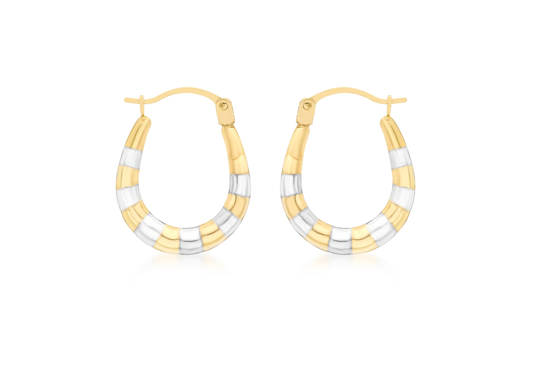 9ct 2-Colour Gold 14mm x 17mm Ribbed Creole Earrings