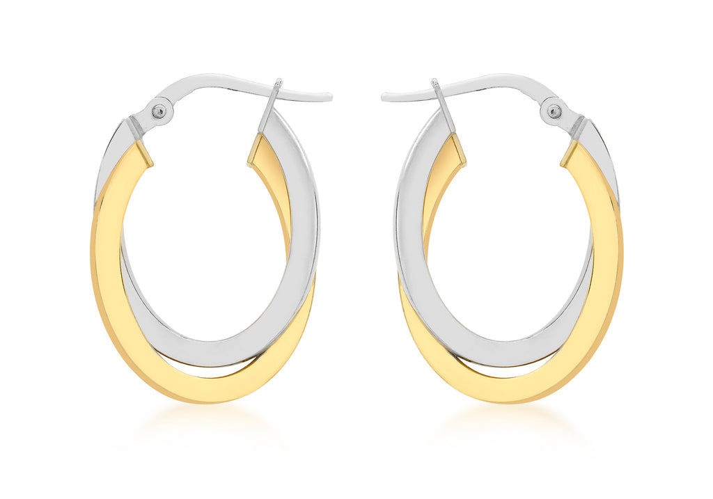 9ct 2-Colour Gold 16mm x 24mm Oval Crossover Creole Earrings