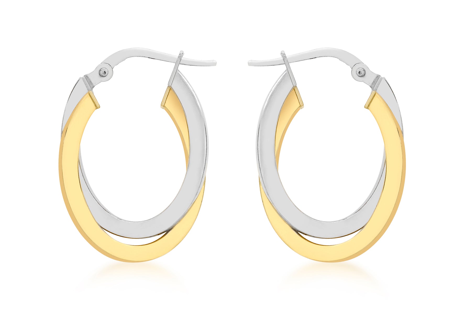 9ct 2-Colour Gold 16mm x 24mm Oval Crossover Creole Earrings