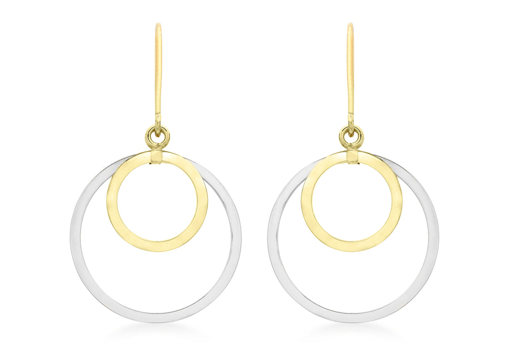 9ct 2-Colour Gold 22mm x 36mm Double Hoop Drop Earrings