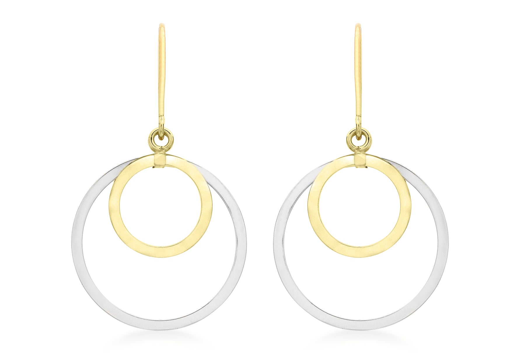 9ct 2-Colour Gold 22mm x 36mm Double Hoop Drop Earrings