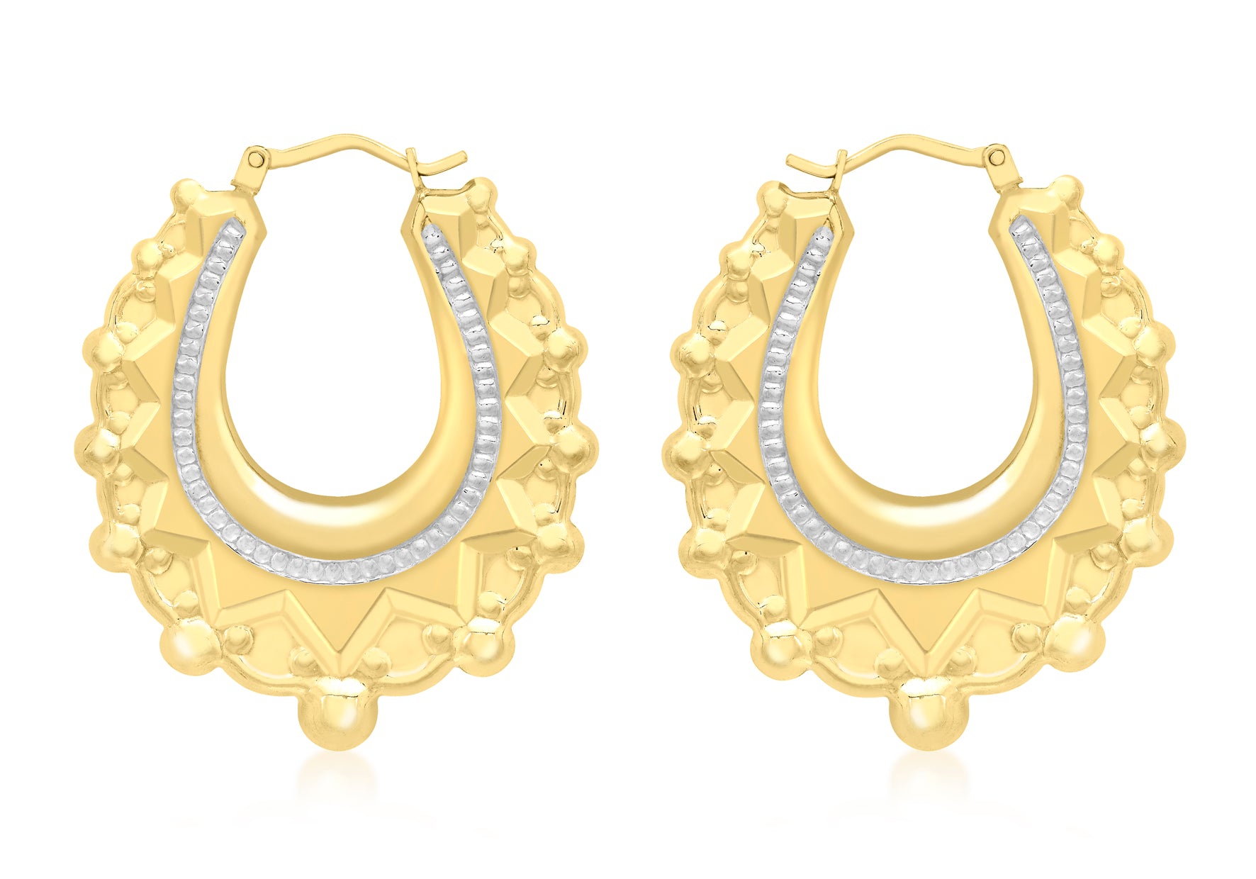 9ct 2-Colour Gold Patterned Creole Earrings