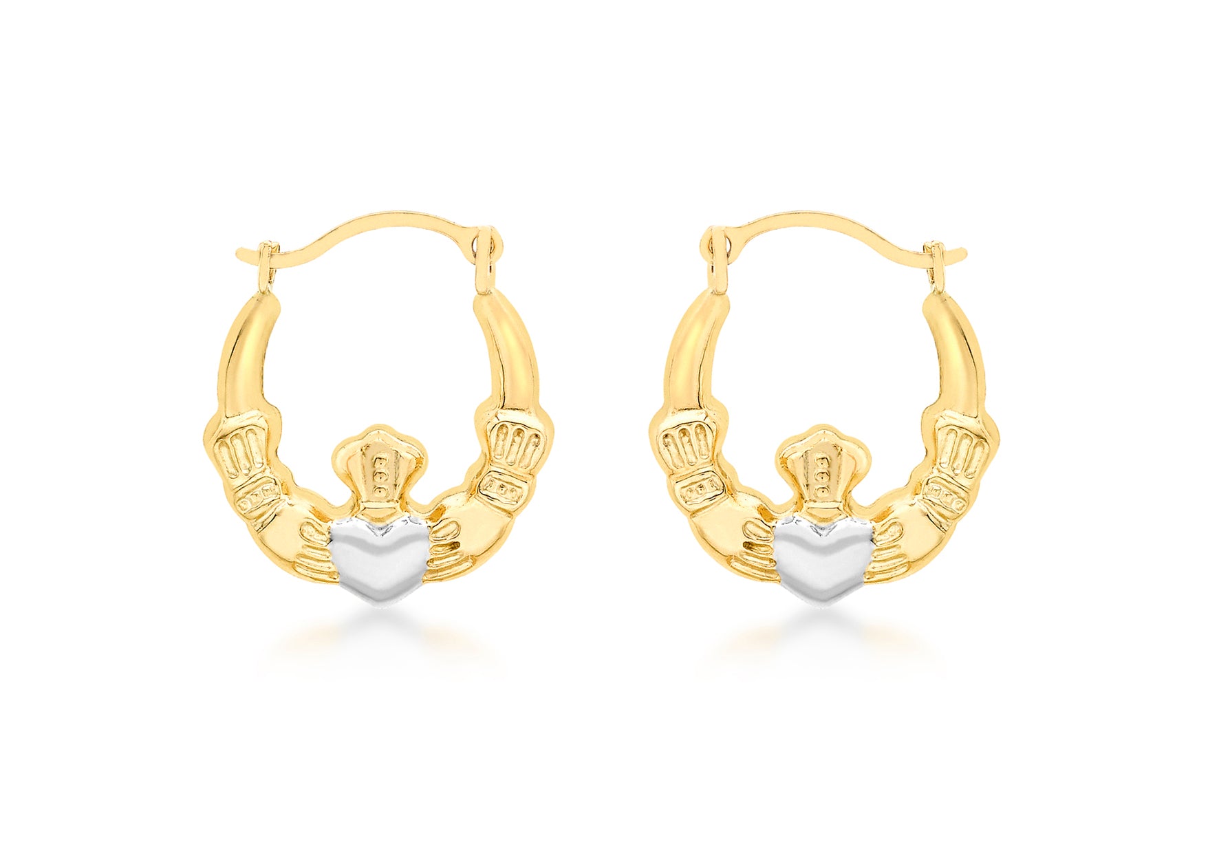 9ct 2-Colour Gold Claddagh Creole Earrings