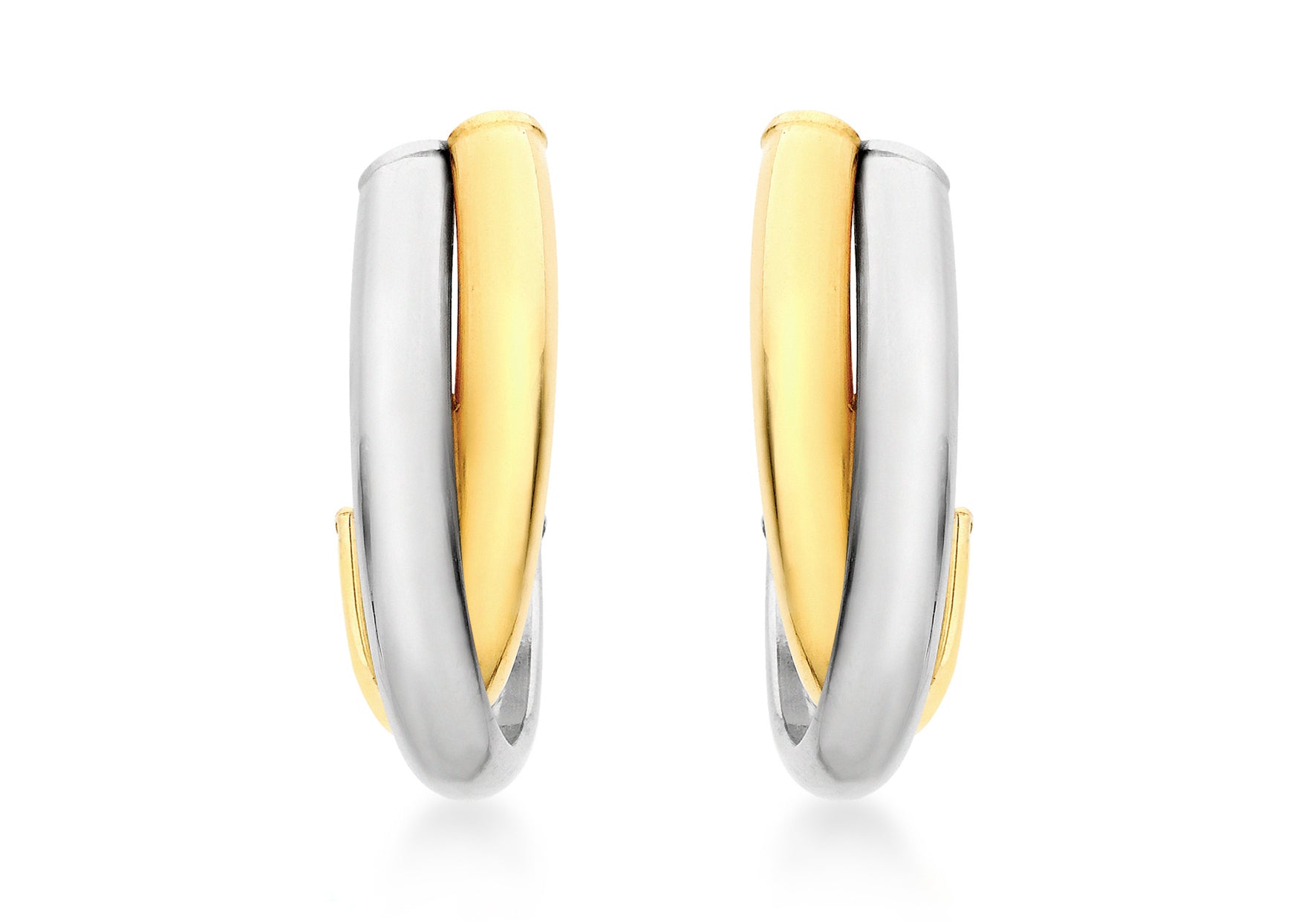 9ct 2-Colour Gold Crossover Huggy Earrings