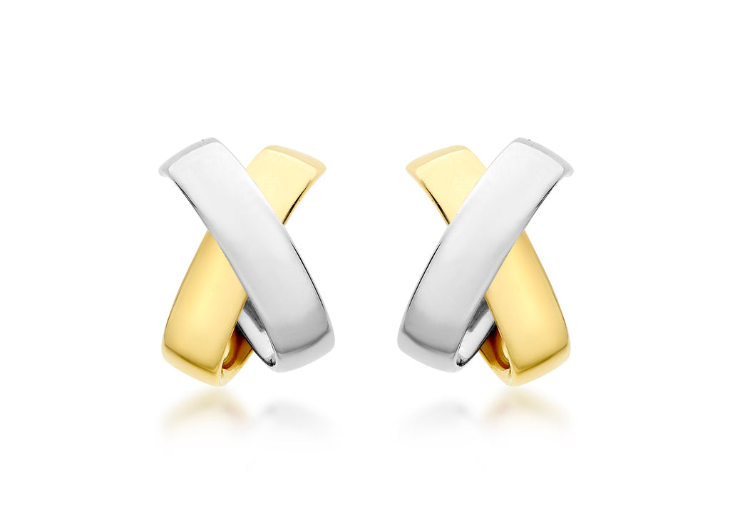9ct 2-Colour Gold Kiss Huggy Earrings