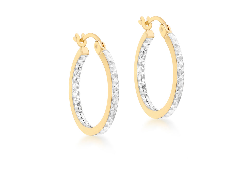 9ct 2-Colour Gold 18mm Diamond Cut Creole Earrings