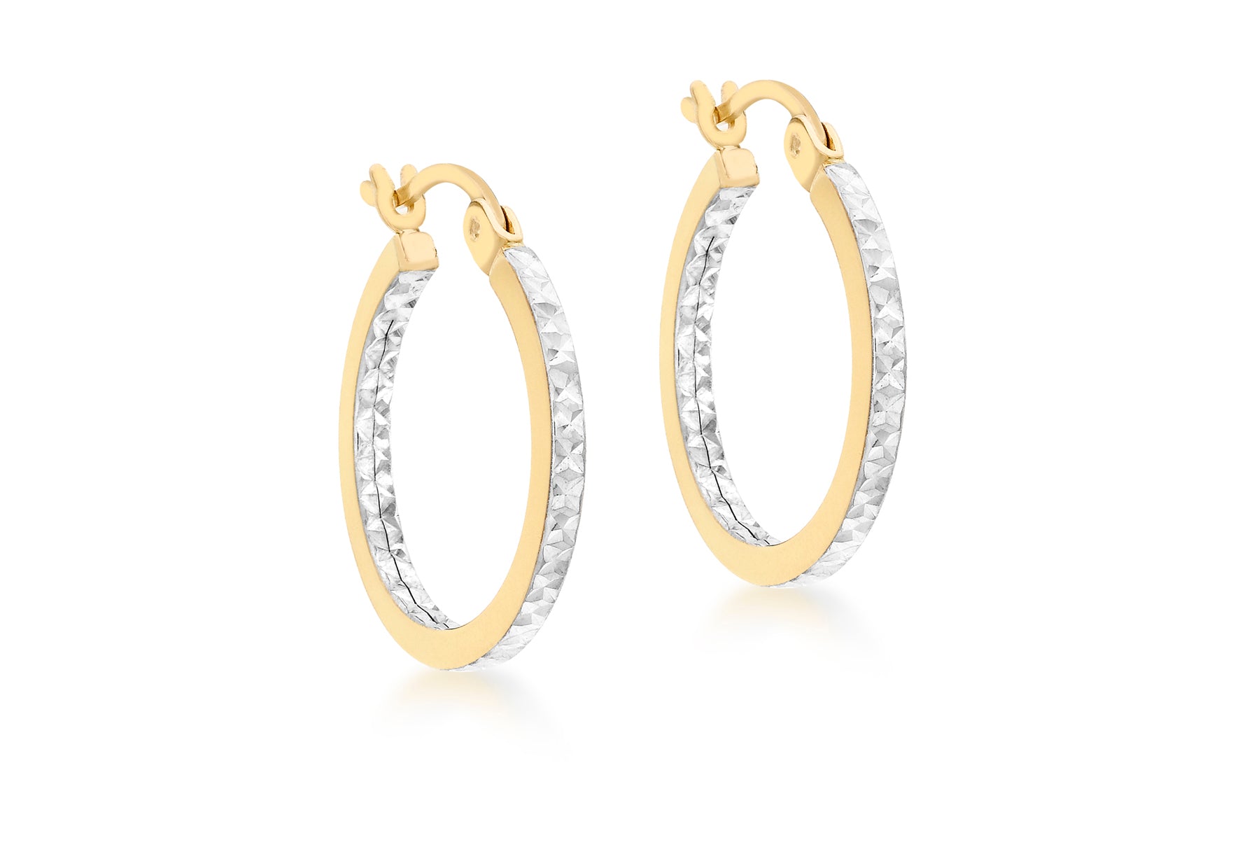 9ct 2-Colour Gold 18mm Diamond Cut Creole Earrings