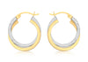 9ct 2-Colour Gold 20mm Diamond Cut Crossover Creole Earrings