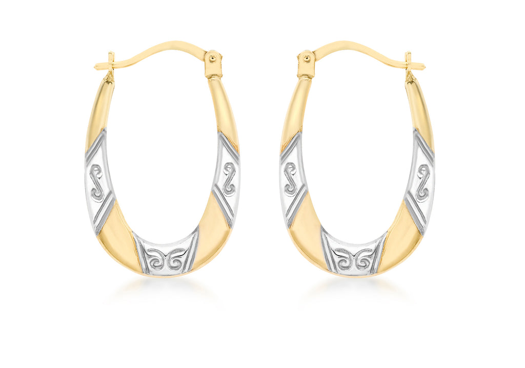 9ct 2-Colour Gold Patterned Creole Earrinsg9
