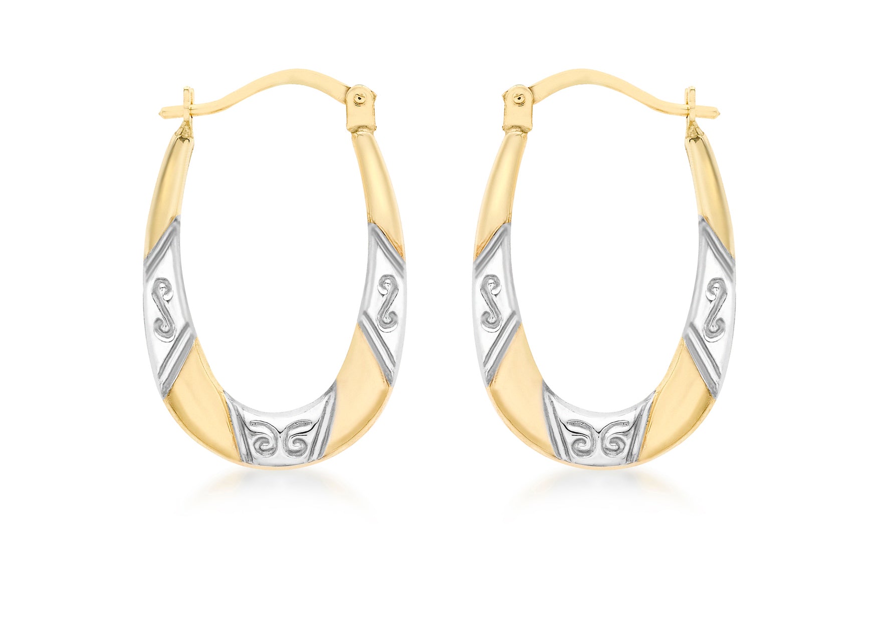 9ct 2-Colour Gold Patterned Creole Earrinsg9