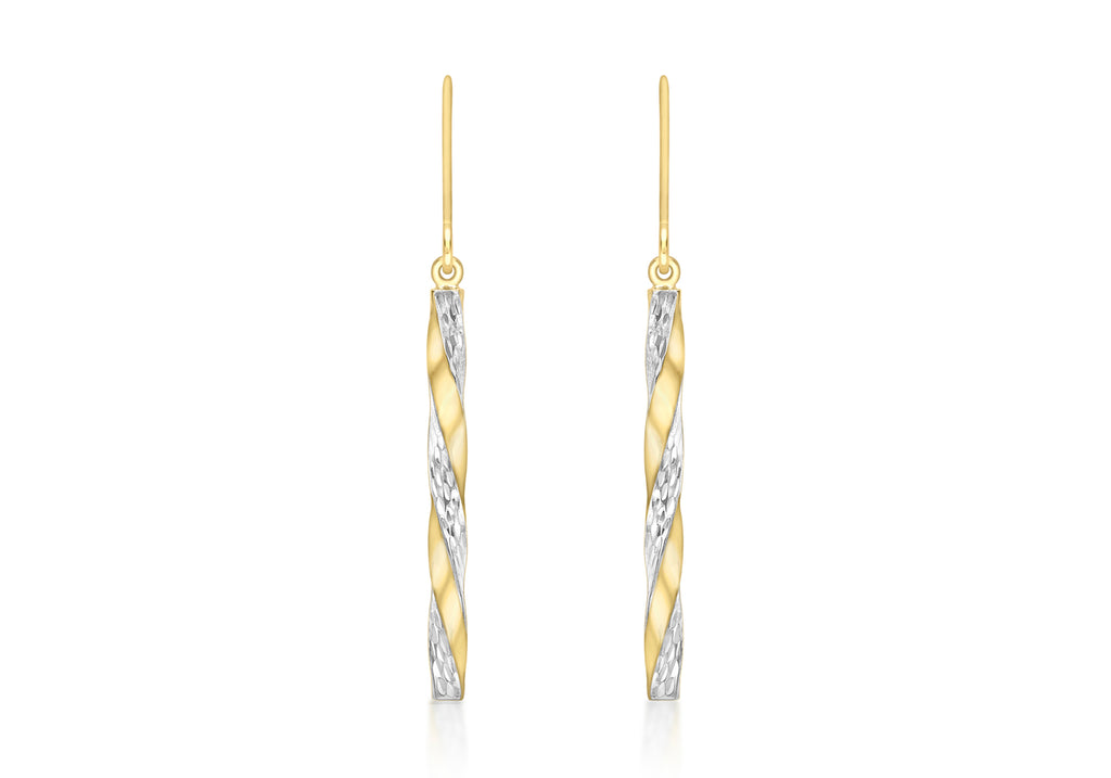 9ct 2-Colour Gold 2.85mm x 48mm Twist Diamond Cut Pole Drop Earrings