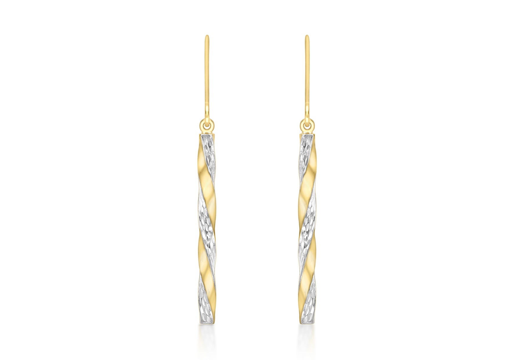 9ct 2-Colour Gold 2.85mm x 48mm Twist Diamond Cut Pole Drop Earrings